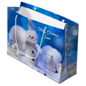 Smiling Snowman Naam toevoegen Christmas Snow Groot Cadeauzakje (Voorkant Gekanteld)