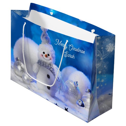 Smiling Snowman Naam toevoegen Christmas Snow Groot Cadeauzakje (Voorkant Gekanteld)