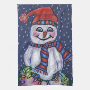 Smiling Snowman Pet Sjaal Sneeuw Kerstverlichting Theedoek