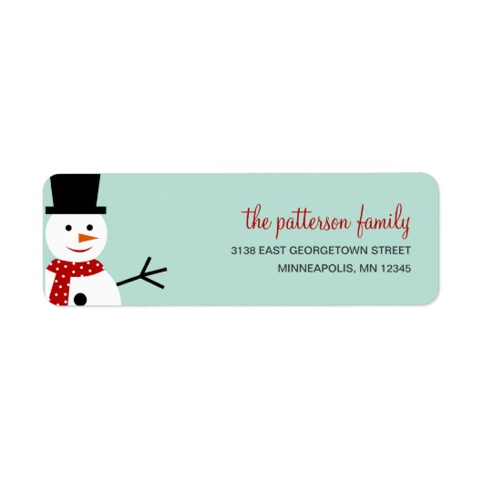 Smiling Snowman vakantie adres label (Voorkant)