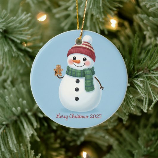 Smiling Snowman with Beanie Cute Christmas 2025 Keramisch Ornament (Boom)