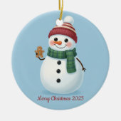 Smiling Snowman with Beanie Cute Christmas 2025 Keramisch Ornament (Voorkant)