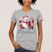Smiling Snowman With Candy Cane Christmas Tee T-shirt (Voorkant)