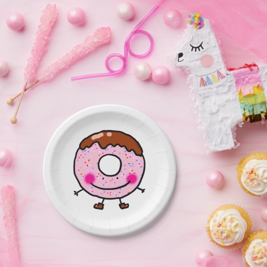 Smiling Sprinkle Donut Character Art Papieren Bordje (Feest)