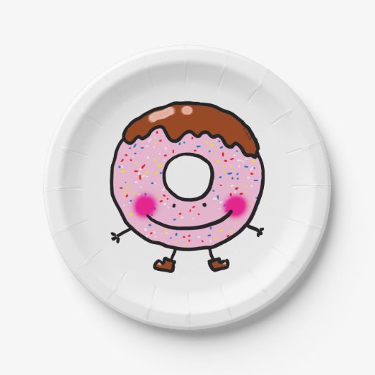 Smiling Sprinkle Donut Character Art Papieren Bordje (Voorkant)