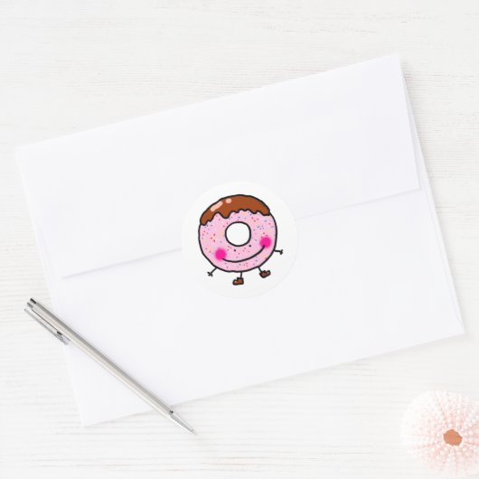 Smiling Sprinkle Donut Character Art Ronde Sticker (Envelop)
