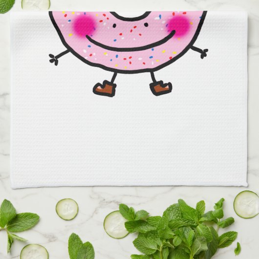 Smiling Sprinkle Donut Character Art Theedoek (Gevouwen)