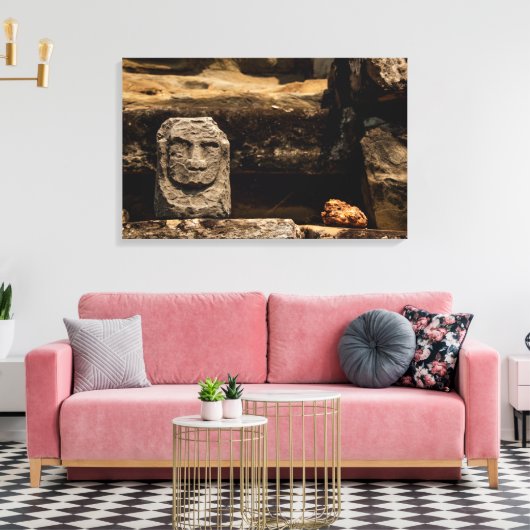 Smiling Stone Totem Cambodia - Canvas Wall Art (Insitu (Woonkamer))