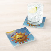 "Smiling Sun Coasters – Spread Joy with Eve Glazen Onderzetter (Schuin)