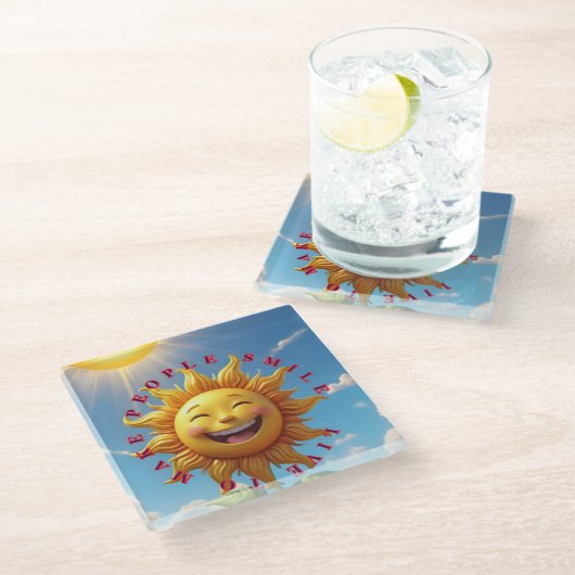 "Smiling Sun Coasters – Spread Joy with Eve Glazen Onderzetter (Schuin)