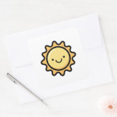 Smiling Sun – Cute Kawaii Illustration Vierkante Sticker (Envelop)