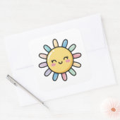 Smiling Sun – Cute Whimsical Illustration Vierkante Sticker (Envelop)