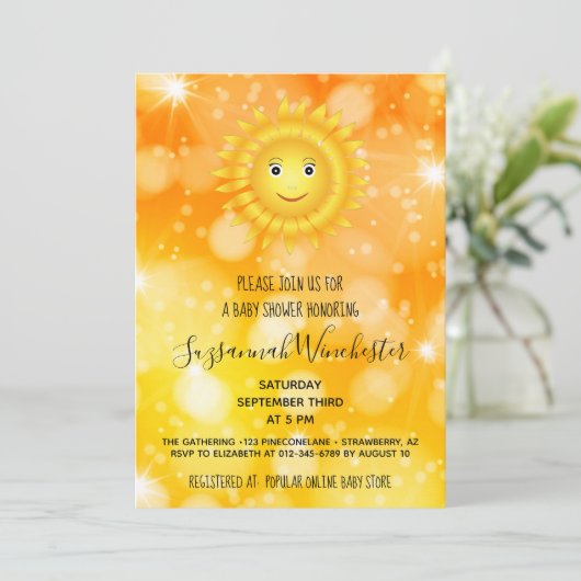 Smiling Sun Gender Neutraal Aangepast Baby shower Kaart (Staand voorkant)