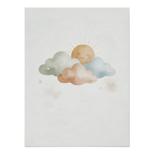 Smiling Sun Poster with Clouds/Cute Room Decor (Voorkant)