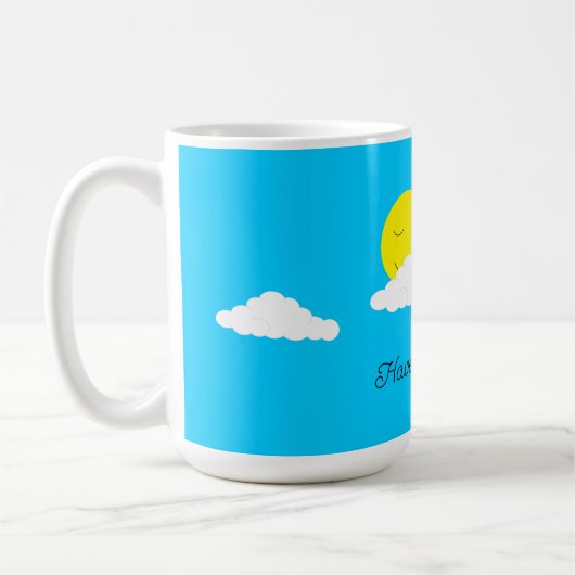 Smiling Sun with Clouds: Turquoise Koffiemok (Links)