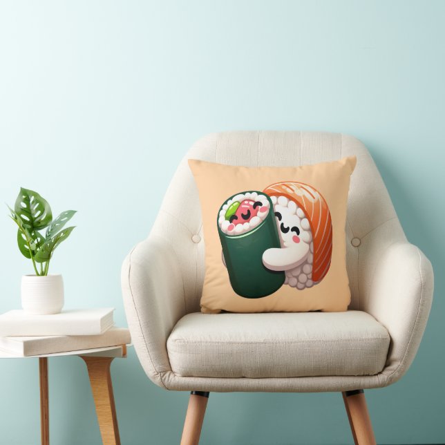 Smiling Sushi Knuffel Kunst voor Voedselliefhebber Kussen (Stoel)