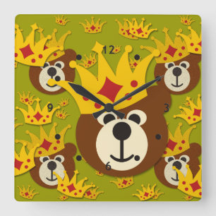 Smiling Teddy Bear with Crown Vierkante Klok