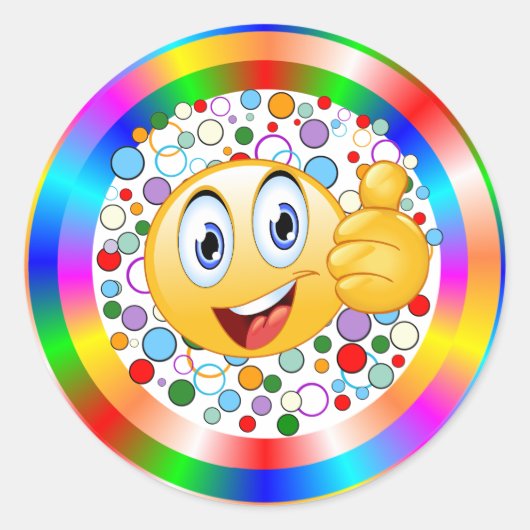 Smiling Thumbs up Emoji and Rainbow Circles Classi Ronde Sticker (Voorkant)