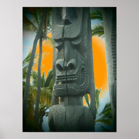 Smiling tiki standbeeld tropisch oranje poster (Voorkant)