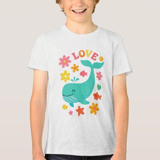 Smiling Whale & Ocean Friends – Schattigee LIEFDE  Tri-Blend Shirt (Voorkant)