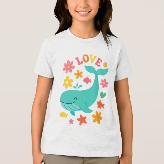 Smiling Whale & Ocean Friends – Schattigee LIEFDE  Tri-Blend Shirt (Voorkant)