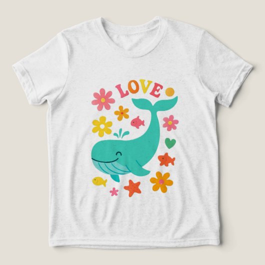 Smiling Whale & Ocean Friends – Schattigee LIEFDE  Tri-Blend Shirt (Design voorkant)