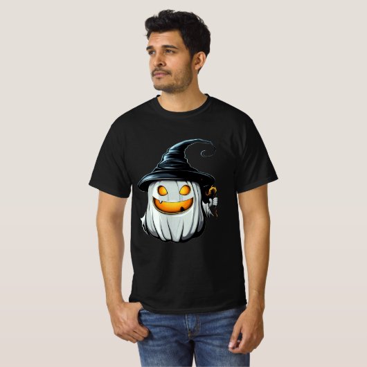 Smiling White Pumpkin Witch Design T-shirt (Voorkant volledig)