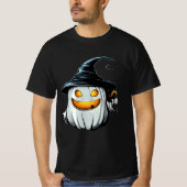 Smiling White Pumpkin Witch Design T-shirt (Voorkant)