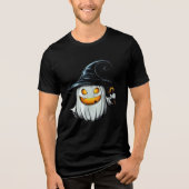 Smiling White Pumpkin Witch Design Tri-Blend Shirt (Voorkant)