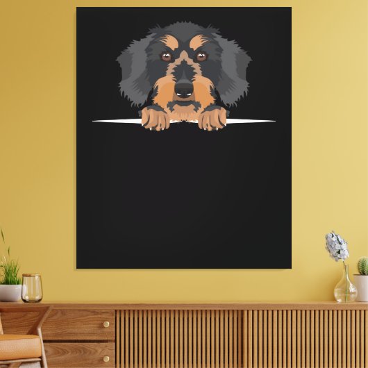 Smiling Wire-Haired Dachshund Canvas Afdruk (Insitu (Woonkamer))