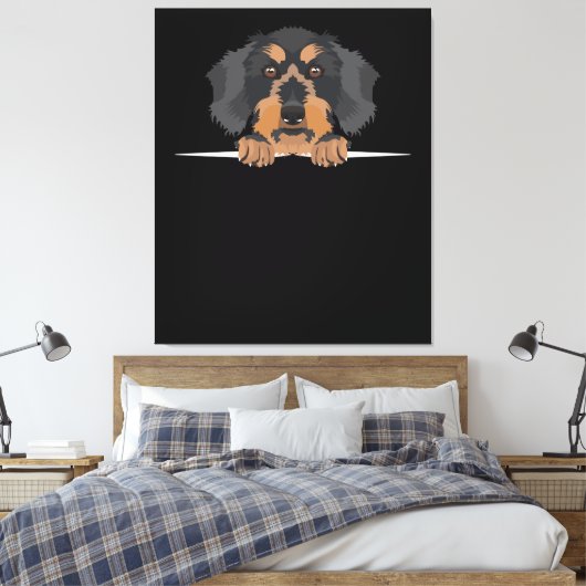 Smiling Wire-Haired Dachshund Canvas Afdruk (Insitu (Slaapkamer))