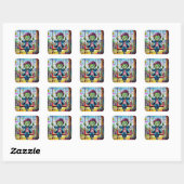 Smiling Zombie Kid on Swing with Party Flags Vierkante Sticker (Vel)