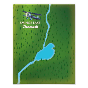 Sminge Lake Denemarken reis kaart Foto Afdruk