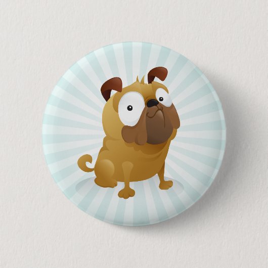 Smirking Pug - Lichte blauwe achtergrond Ronde Button 5,7 Cm (Voorkant)