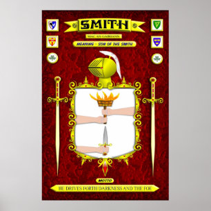 SMITH FAMILIE COAT OF ARMS CREST AND SHIELD POSTER