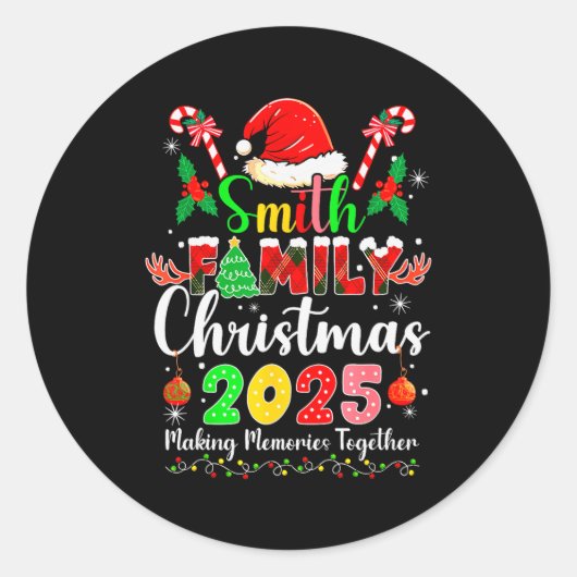 Smith Family Christmas 2025 Matching Santa Hat Xma Ronde Sticker (Voorkant)