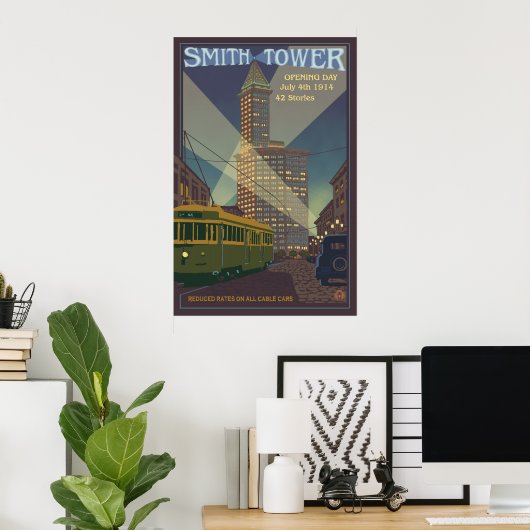 Smith Tower - Seattle, Washington Travel Poster (Thuiskantoor)