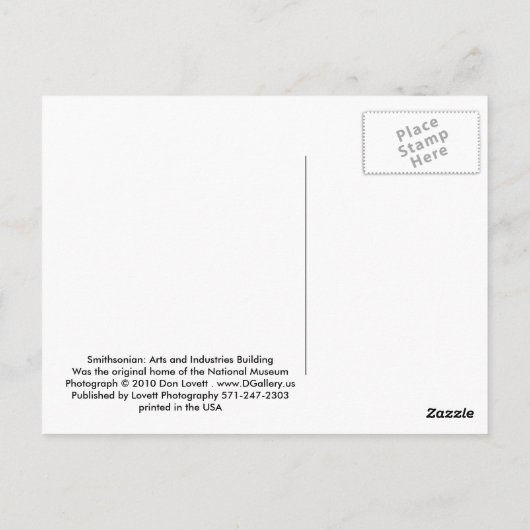 Smithsonian: Kunsten en Industrieën Bouwen Briefkaart (Achterkant)