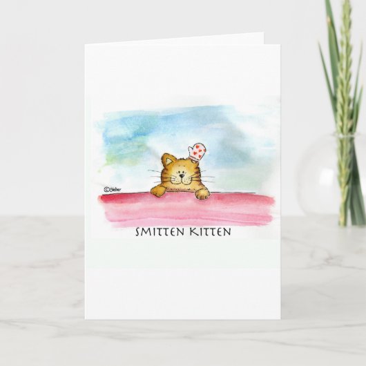 Smitten Kitten - Cute Watercolor Art Feestdagen Kaart (Voorkant)