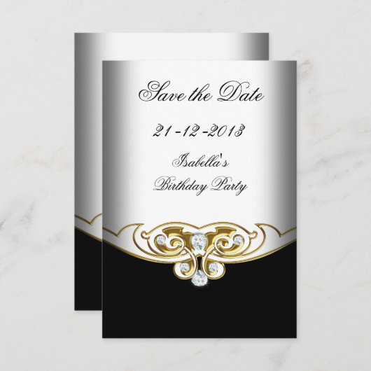 Sml Save the Date White Black Gold Diamond (Voorkant / Achterkant)