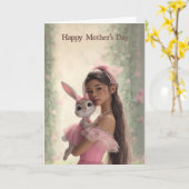 Smoe Moedertje dat Konijn-Baby Vasthoudt Moederdag Kaart (Gele Bloem)