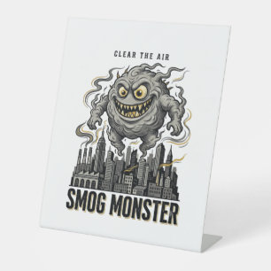 Smog Monster T-shirt Vintage Gravure Eco Waarschuw Reclamebord Met Voetstuk