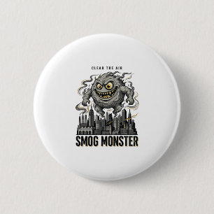 Smog Monster T-shirt Vintage Gravure Eco Waarschuw Ronde Button 5,7 Cm