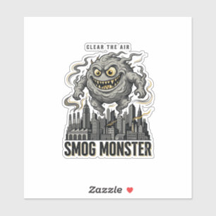 Smog Monster T-shirt Vintage Gravure Eco Waarschuw Sticker