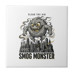 Smog Monster T-shirt Vintage Gravure Eco Waarschuw Tegeltje