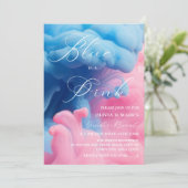Smoke Blue en Roze Baby Gender Reveal Party Kaart (Staand voorkant)