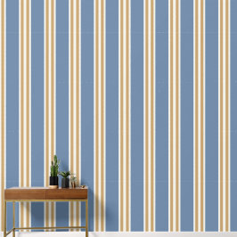 Smoke Blue & Khaki Double Rugby Stripe  Behang