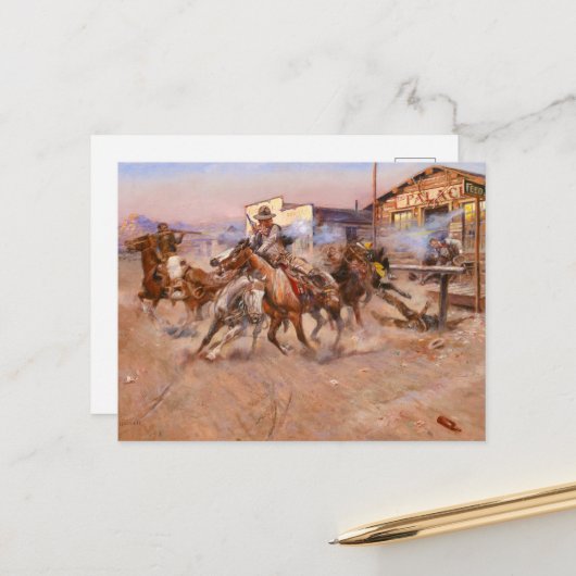 Smoke of a. 45, 1908 by Charles Marion Russell Feestdagenkaart (Voorkant / Achterkant in situ)