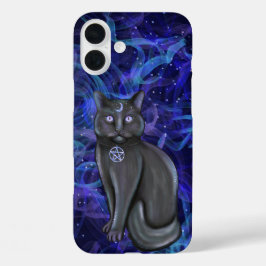 SMOKEY BLAUW & PAARSE MET HALLOWEEN ZWARTE KAT iPhone 16 PLUS HOESJE