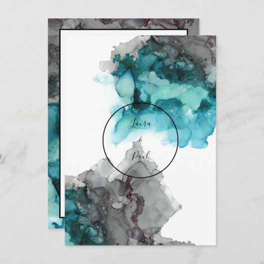 Smokey Blauwgroen en Grey huwelijksuitnodiging Kaart (Voorkant / Achterkant)